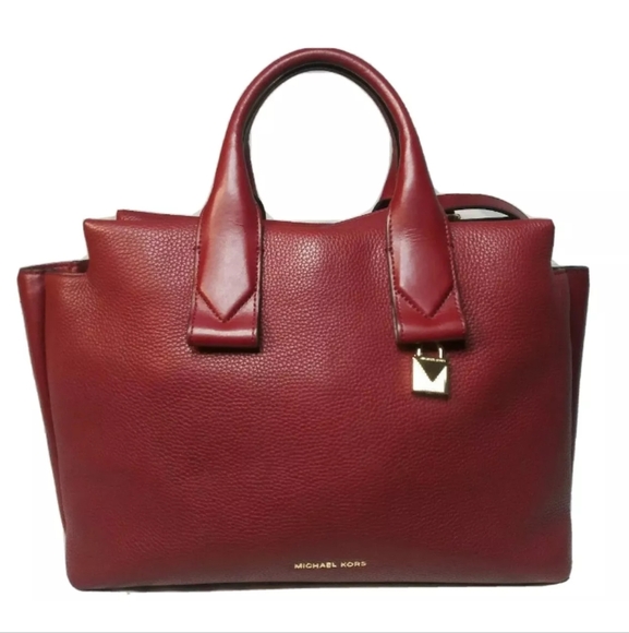 Michael Kors Rollins Leather Large Satchel Shoulder Bag Maroon Red Retail $398 - Picture 1 of 10